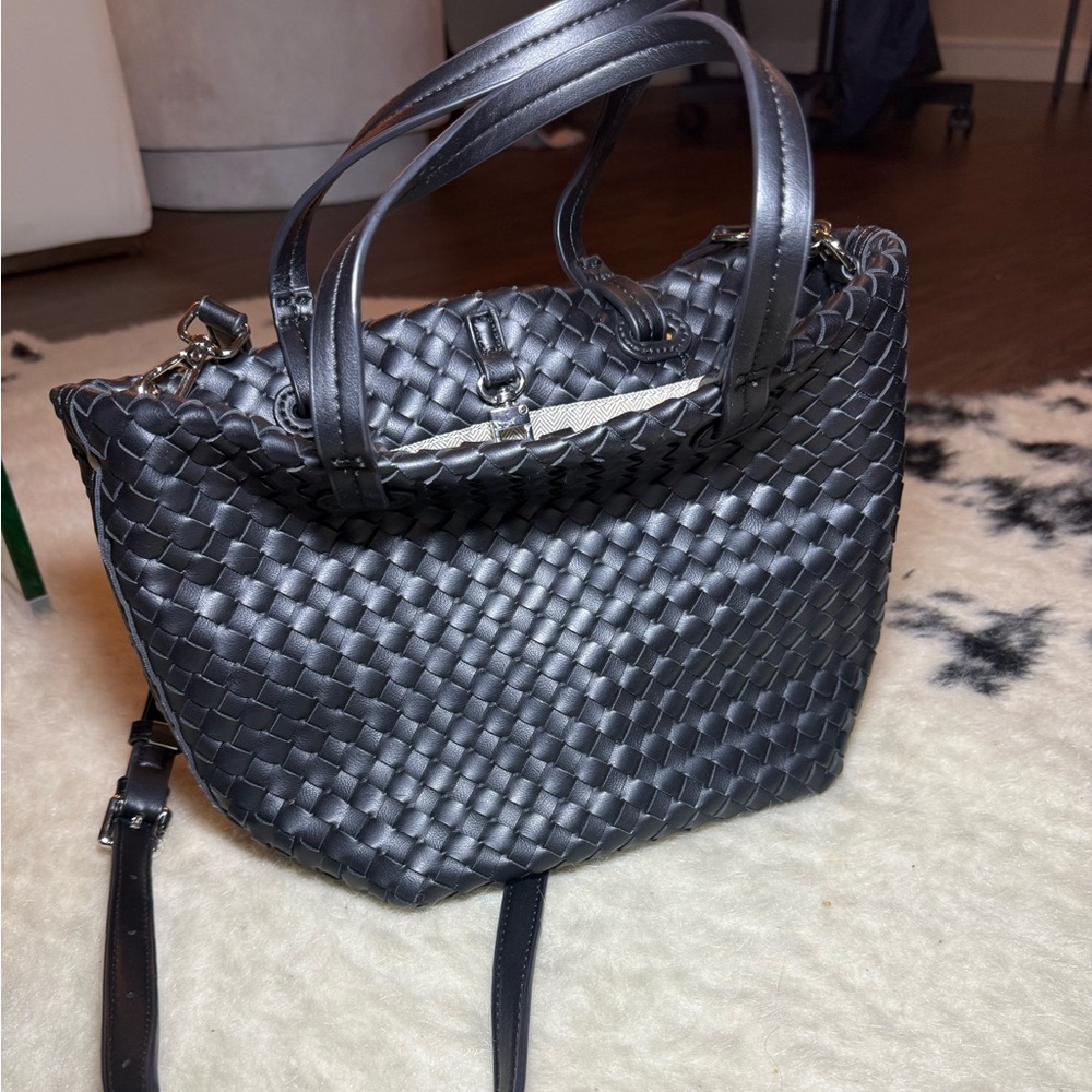 Black woven, double handled purse